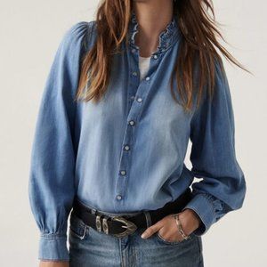 Ba&sh Axelle Ruffled Denim Shirt Size 2 US M